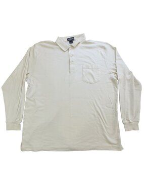 Lands End Long-Sleeve Polo Shirt Mens XXL Cream 100% Cotton Classic Fit Ribbed
